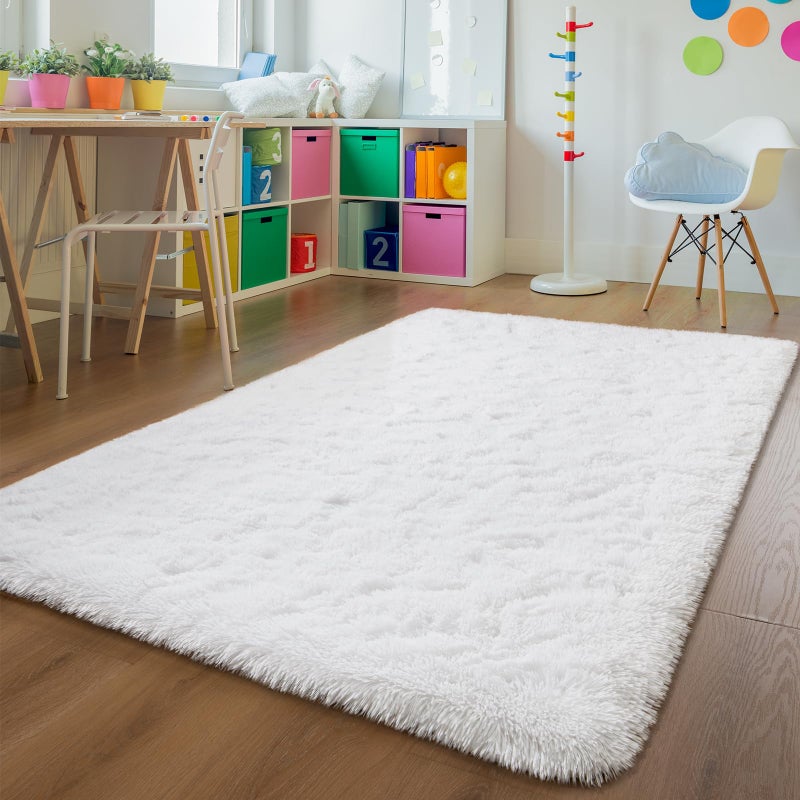 Andecor Soft Fluffy Bedroom Rugs, 4 x 6 Feet Indoor Shaggy Plush Area Rug for Boys Girls Kids Baby College Dorm Living Room Home Decor Floor Carpet, White - Image 2
